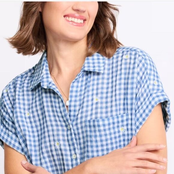 COPY NWT Beach Lunch Lounge Rosie Tie Front Blue Striped Embroidered Cotton Blou - Picture 3 of 14